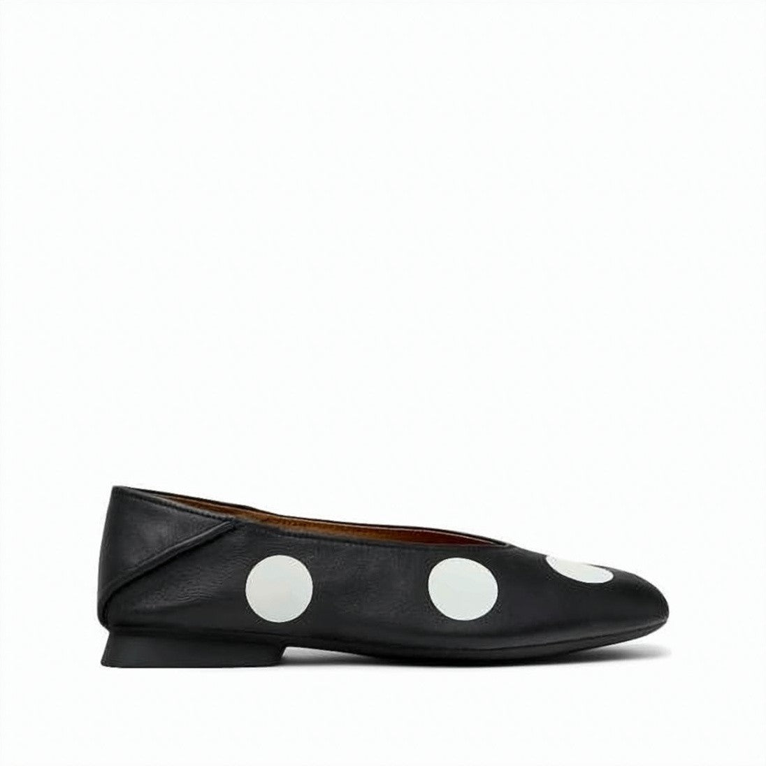 Camper Polka Dot Calf Leather Flats With Rounded Toe