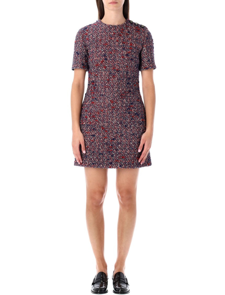 Gucci Mini Dress Tweed Textured Shoulder Dress