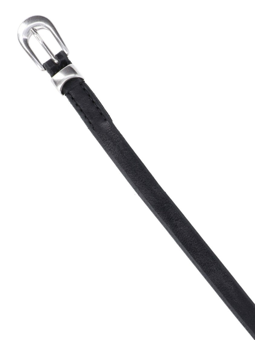 Our Legacy Slim Black Leather Belt With Silver-Toned Metal Buckle