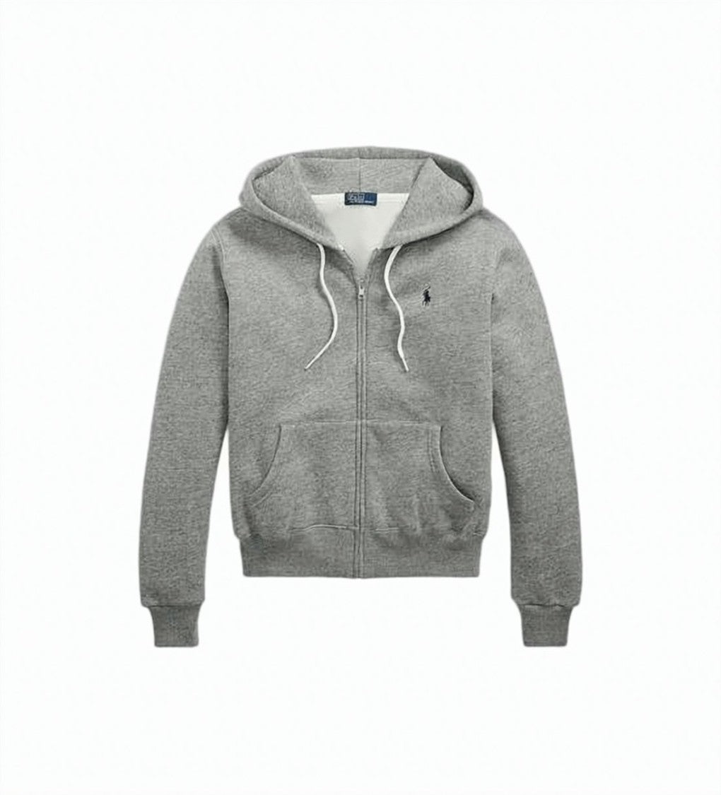 Polo Ralph Lauren Heather Grey Zip-Up Hoodie With Adjustable Hood And Embroidered Logo