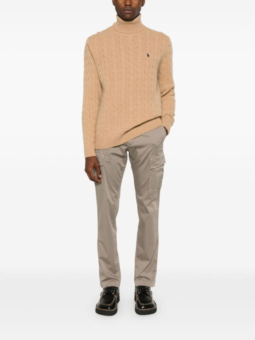 Polo Ralph Lauren Camel Cable-Knit Turtleneck Sweater With Embroidered Pony