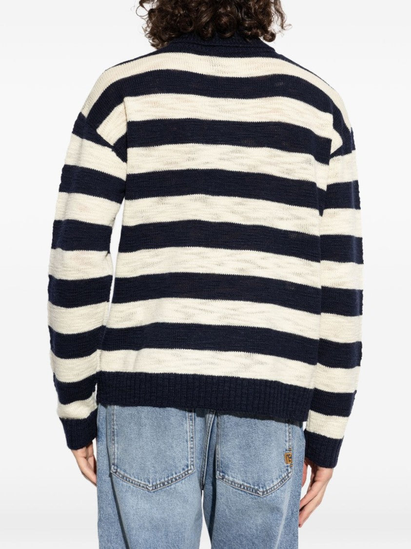 Balmain Navy/Off-White Horizontal Stripe Knit Sweater