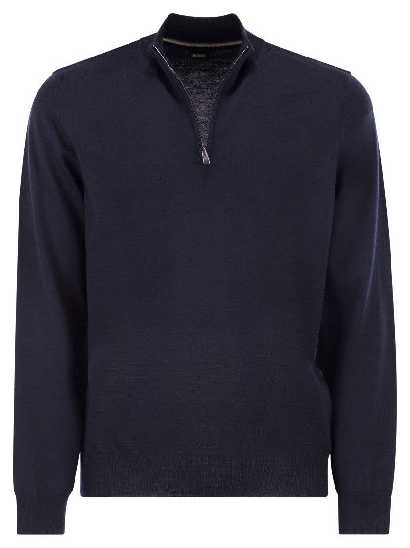 Boss Virgin Wool Jumper With Zip Collar