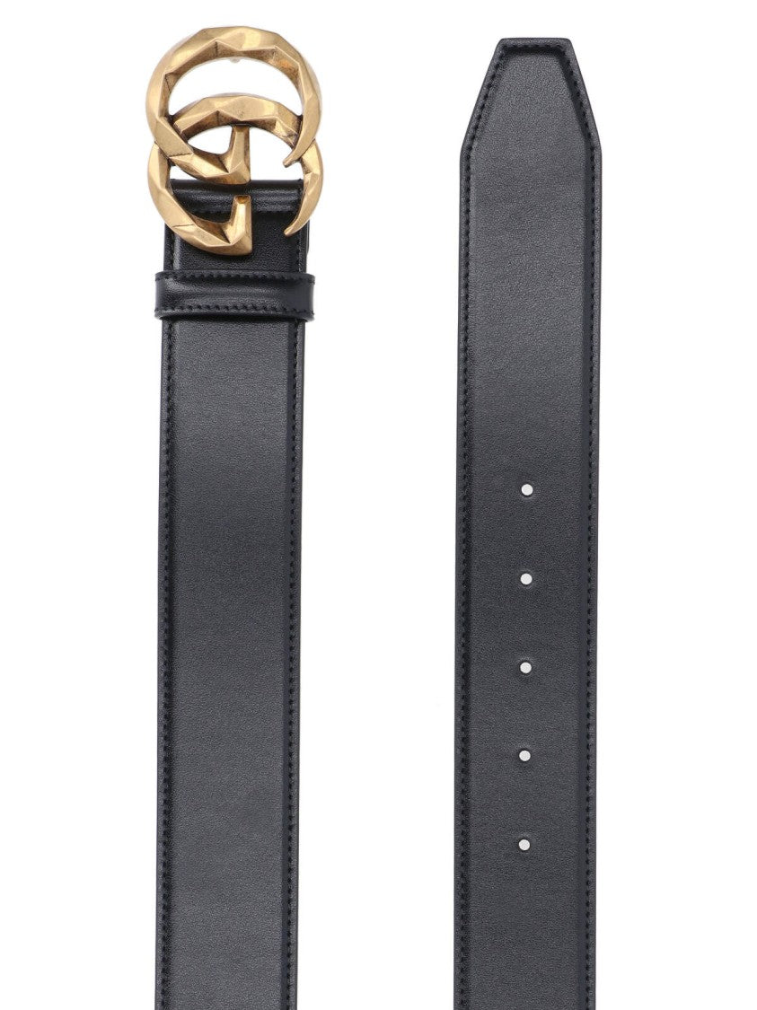 Gucci Wide Black Leather Belt With Gold Double G Buckle