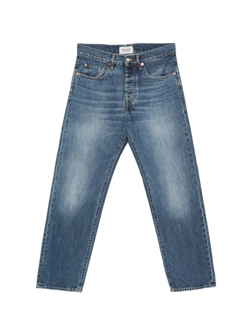 Cycle Medium Blue Raw Hem Straight-Leg Jeans