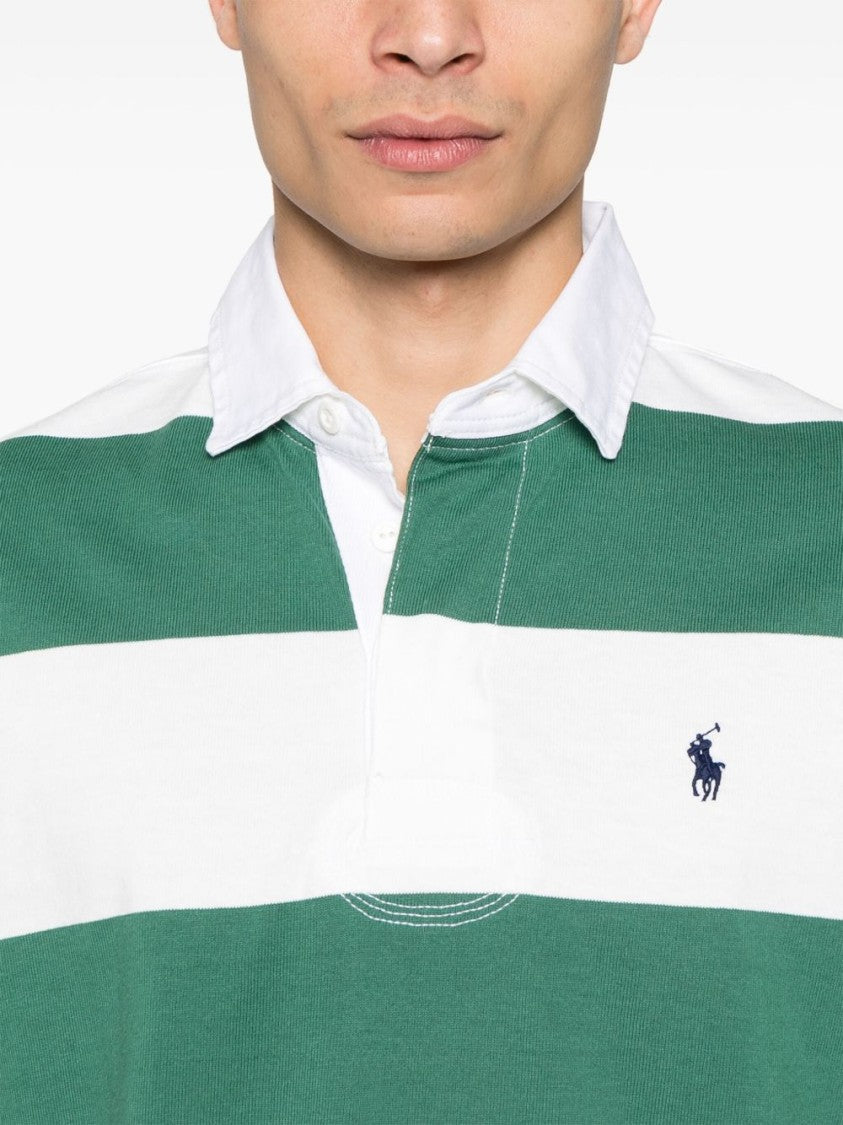 Polo Ralph Lauren Green Striped Classic Polo With Collared Neckline