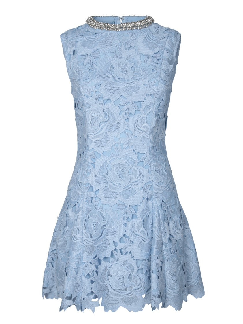 Self-Portrait Intricate Lace Blue Dress With Beaded Collar
