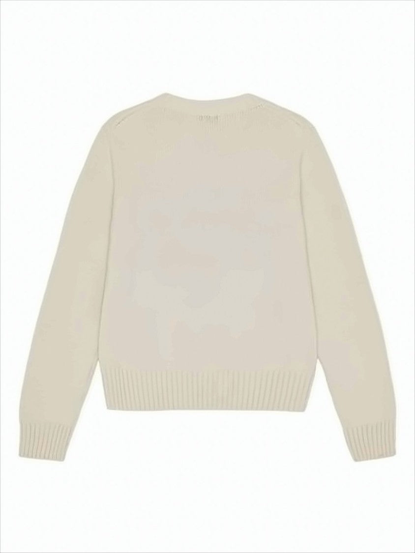 Ganni Heart Motif Knit Sweater In Creamy Tone