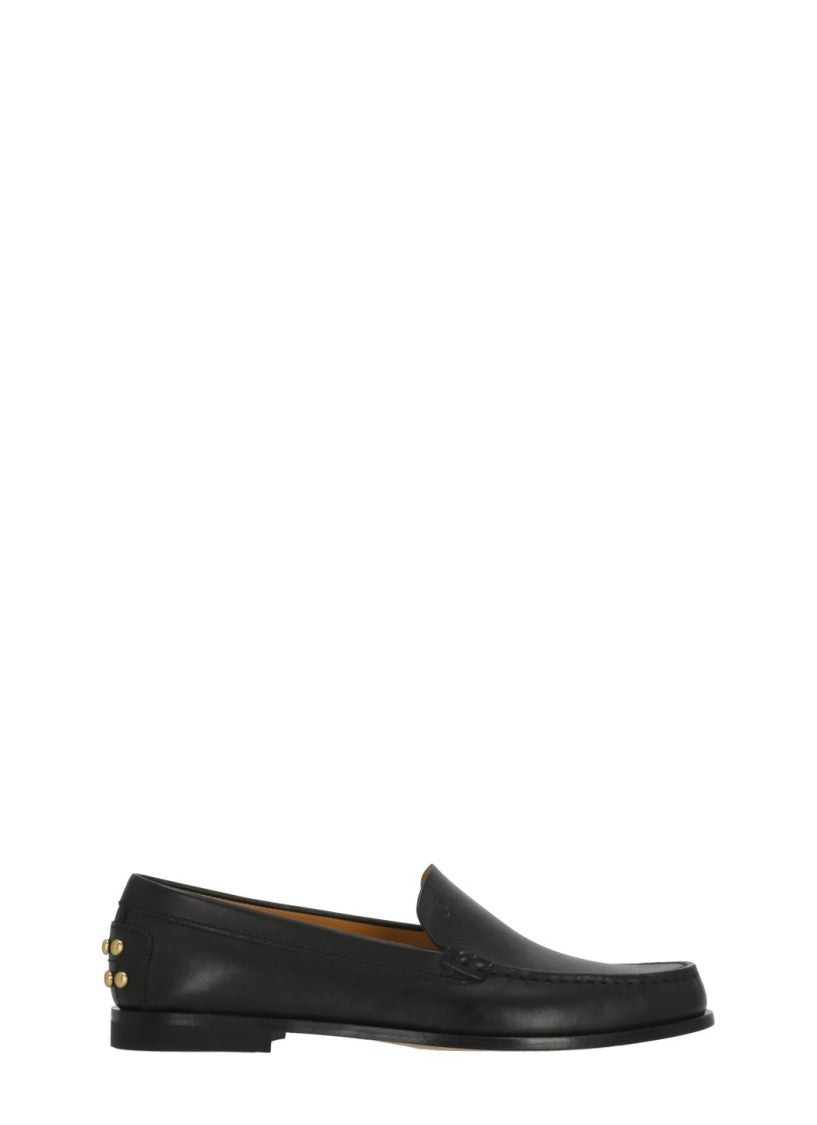 Tod's Black Golden Studs Leather Loafers