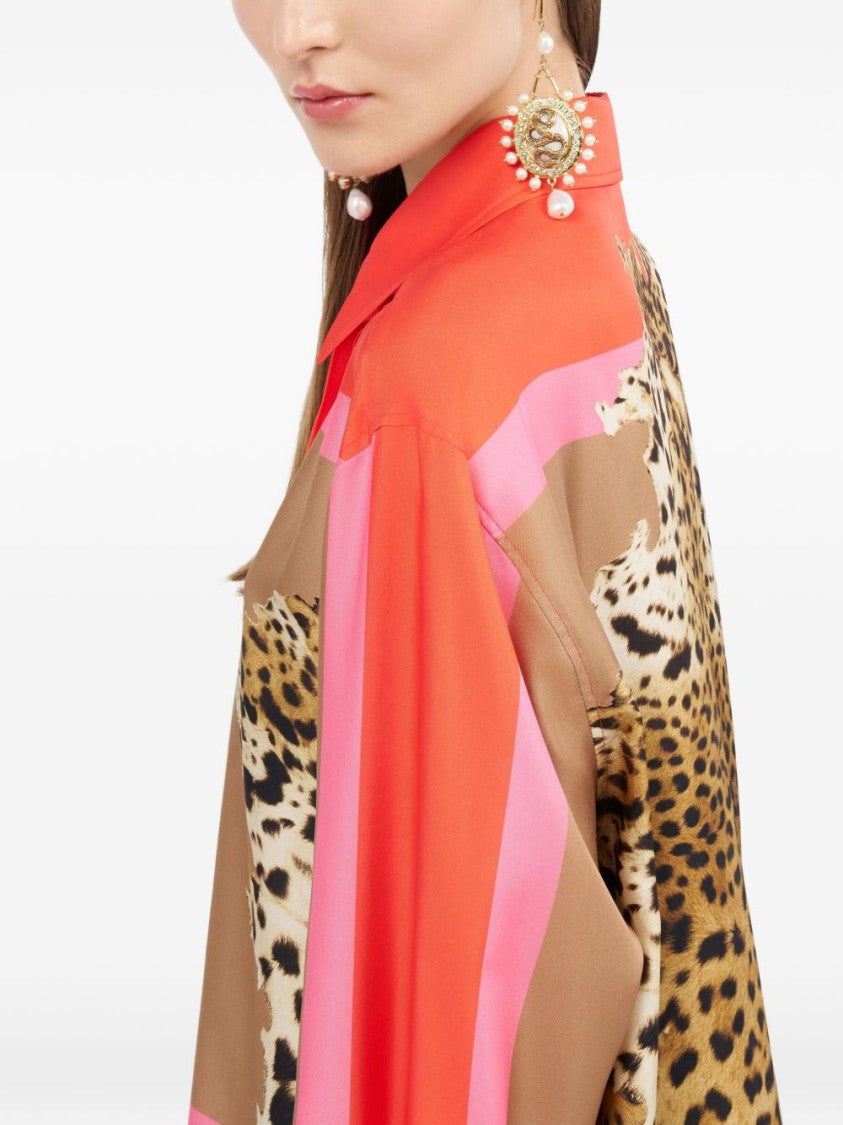 Roberto Cavalli Oversized Button-Down Dress With Color-Block