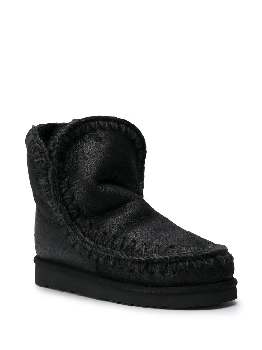 Mou Soft Leather Ankle Boots With Decorative Stitching
