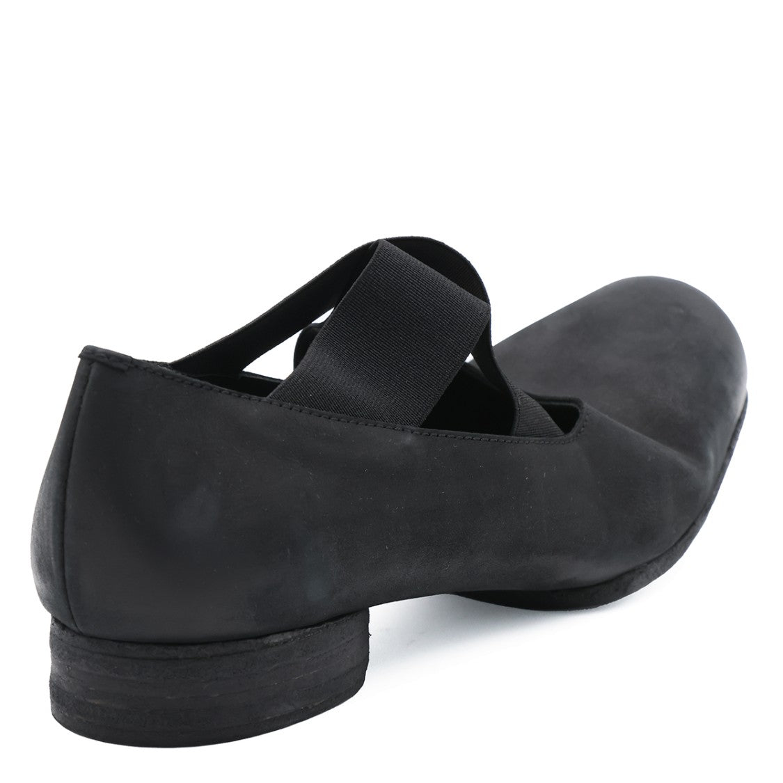 Uma Wang Matte Black Elastic Crisscross Strap Flats