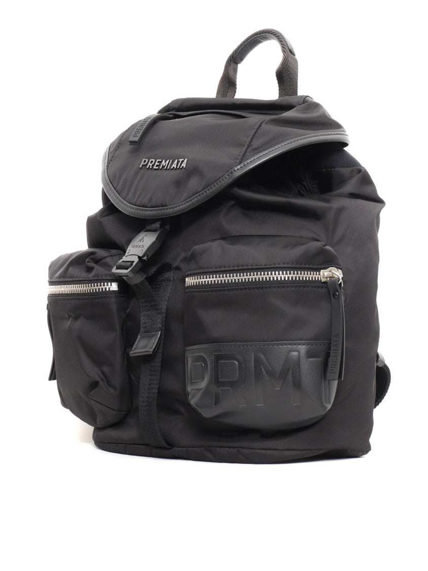 Premiata Black Backpack With Flap Top And Zippered Pockets