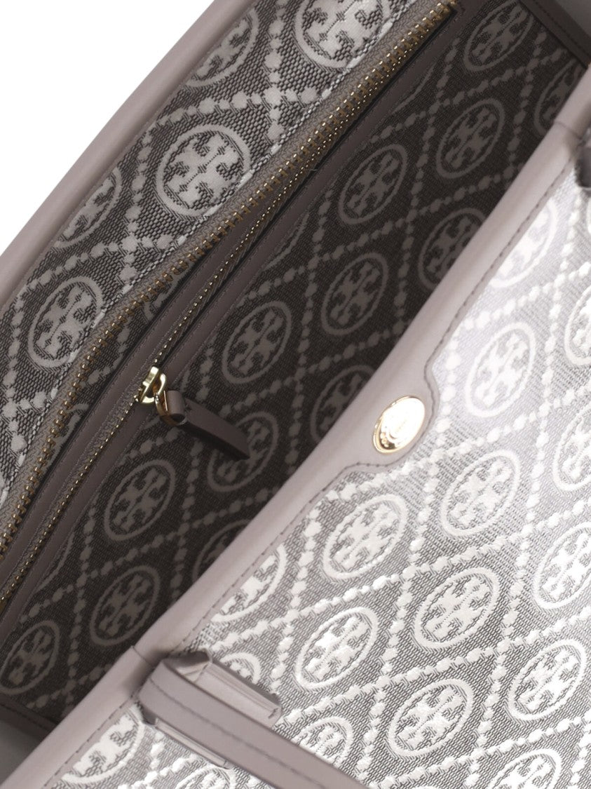 Tory Burch Grey T-Monogram Cotton Tote Bag