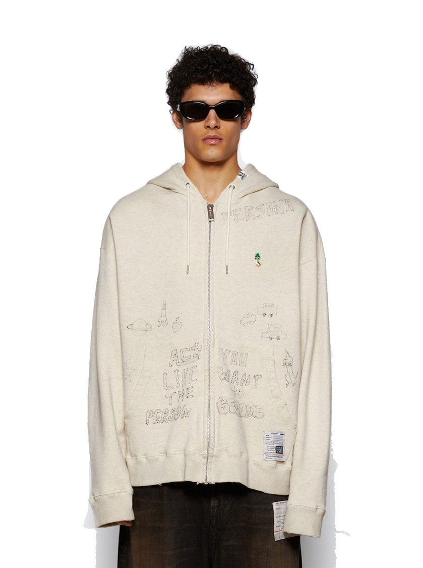 Maison Mihara Yasuhiro Distressed Zip Up Hoodie White
