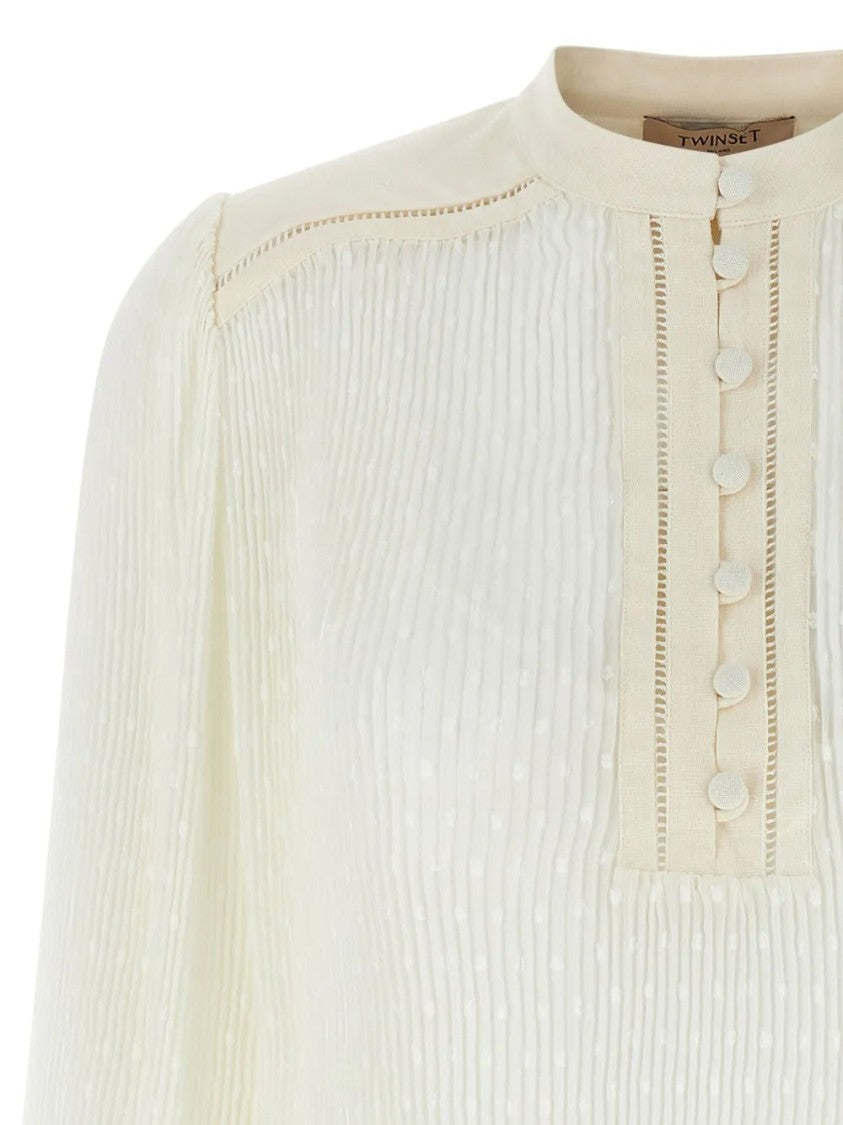 Twin-Set Textured Georgette Blouse With High Neckline