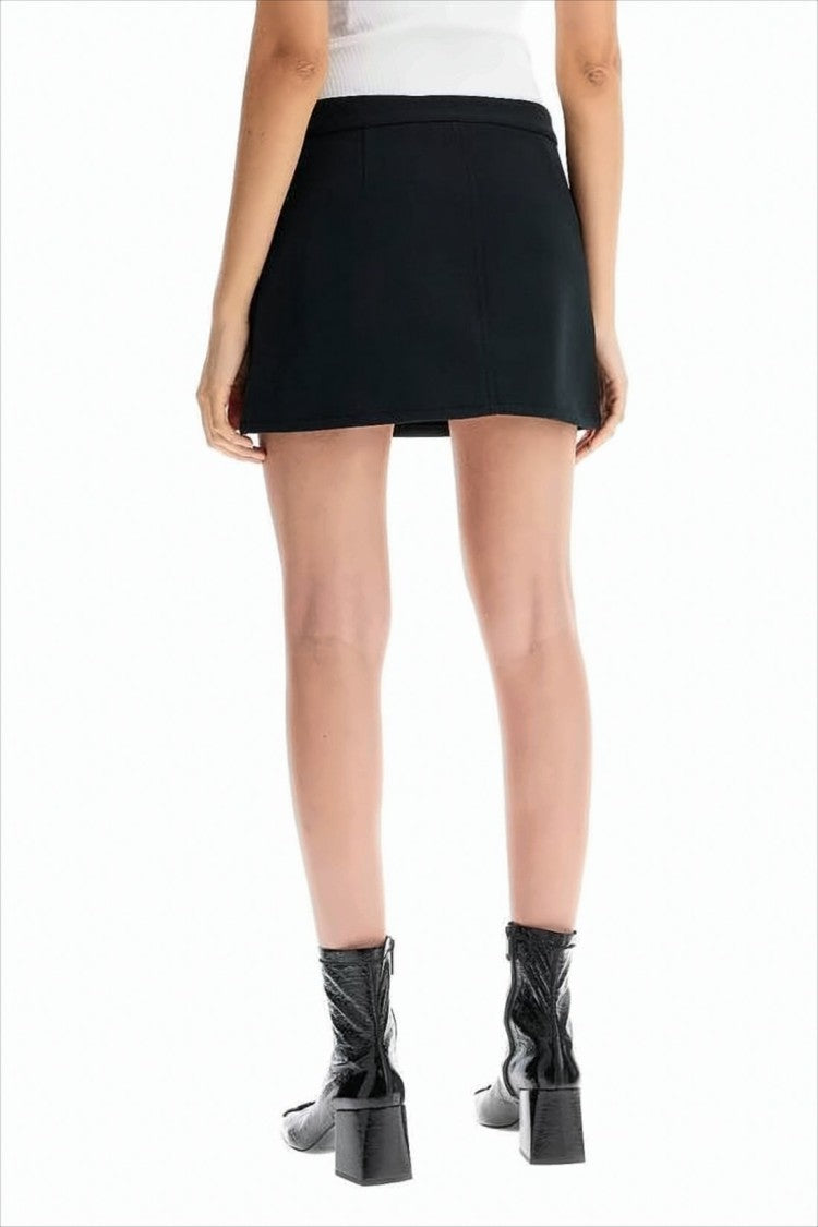 Courrèges Structured Black Mini Skirt With Front Button Closure And Rounded Pockets