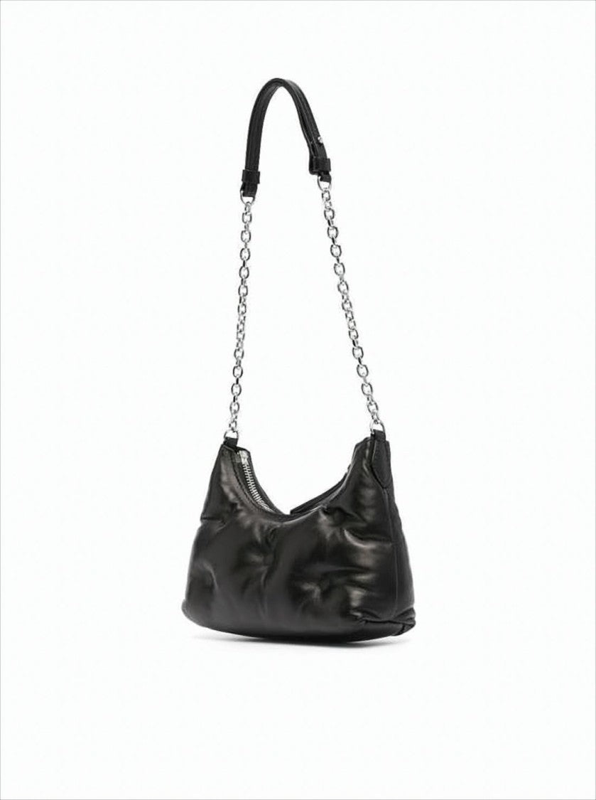 Maison Margiela Quilted Calf Leather Shoulder Bag With Silver Chain Strap