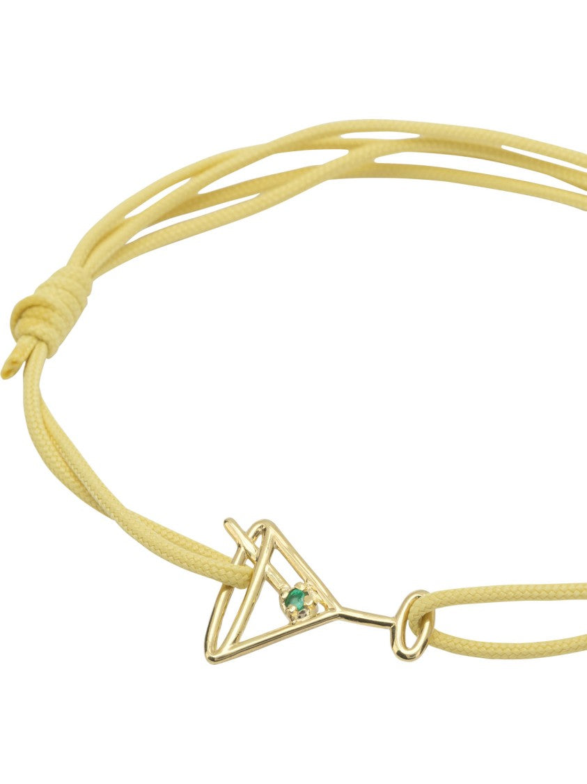 Aliita Braided Rope Bracelet With Brass Geometric Centerpiece And Green Stone