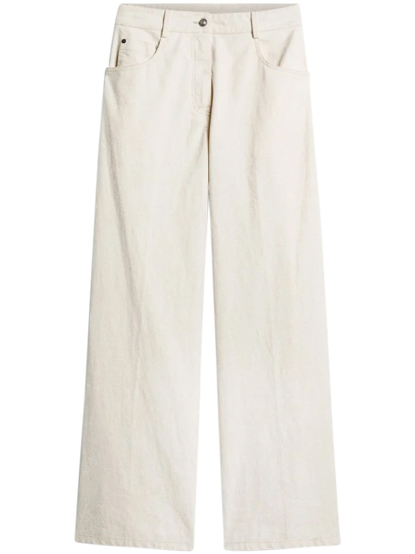 Forte Forte Wide-Leg Flocked Denim Trousers With Classic Five-Pocket Design
