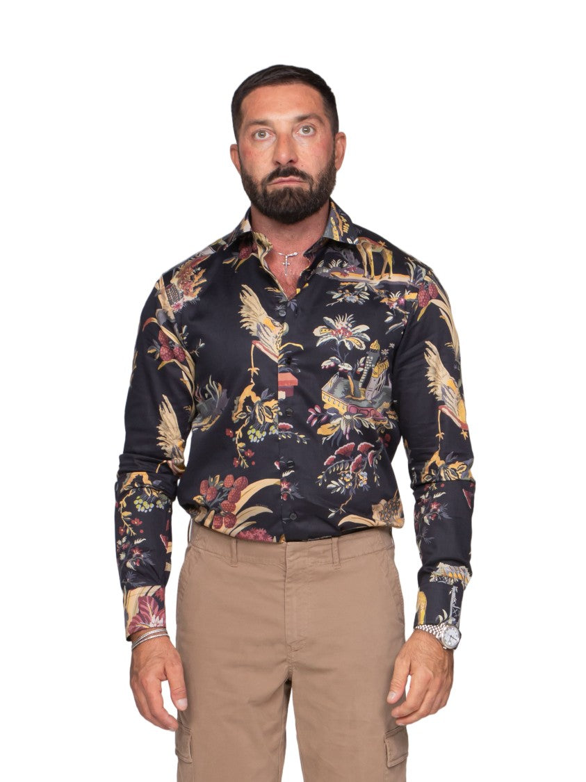 Etro Roma Long-Sleeve Slim-Fit Graphic Shirt