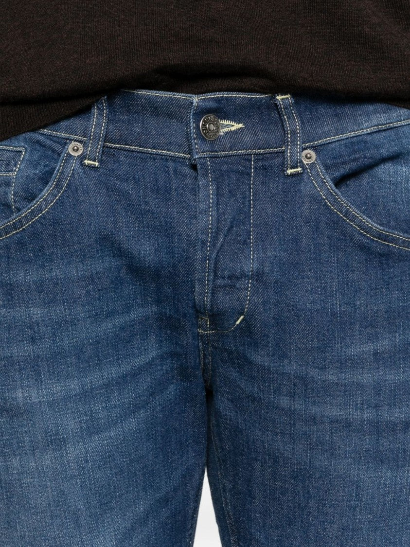 Dondup Blue Tonal Topstitching Straight Jeans