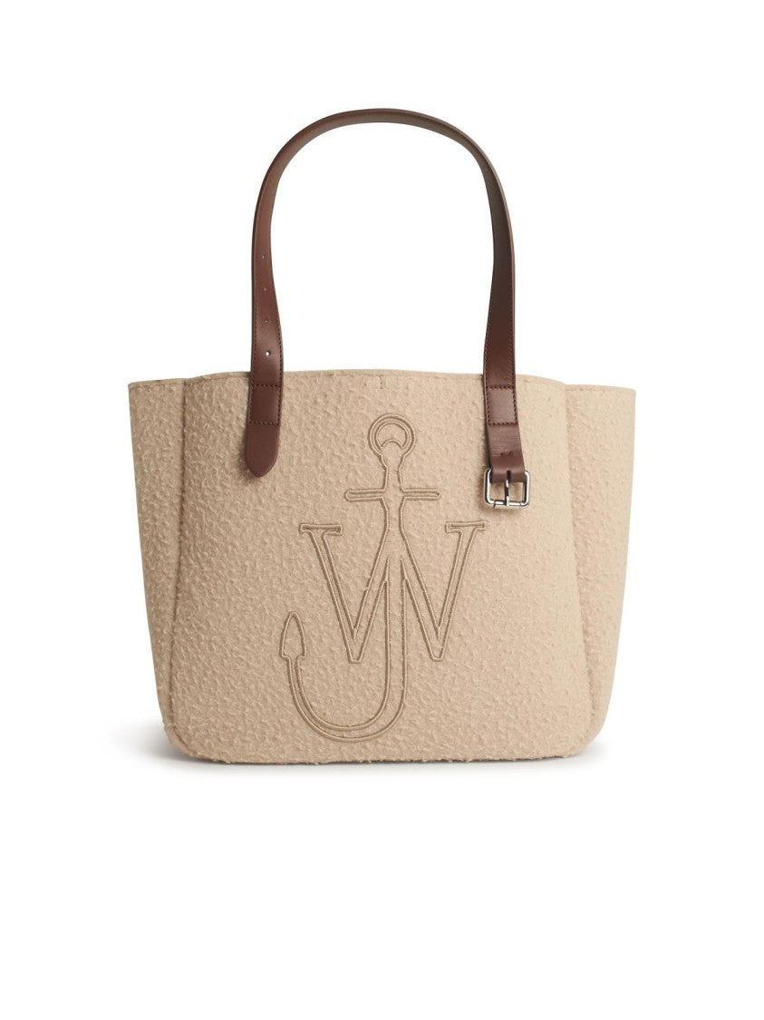 J. W. Anderson Belt Tote Beige Boiled Wool Shoulder Bag