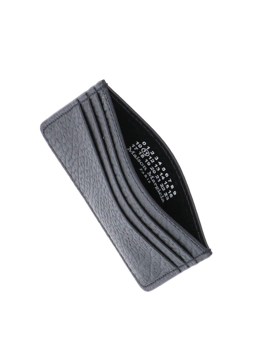 Maison Margiela Textured Black Calf Leather Cardholder With Embroidered Logo
