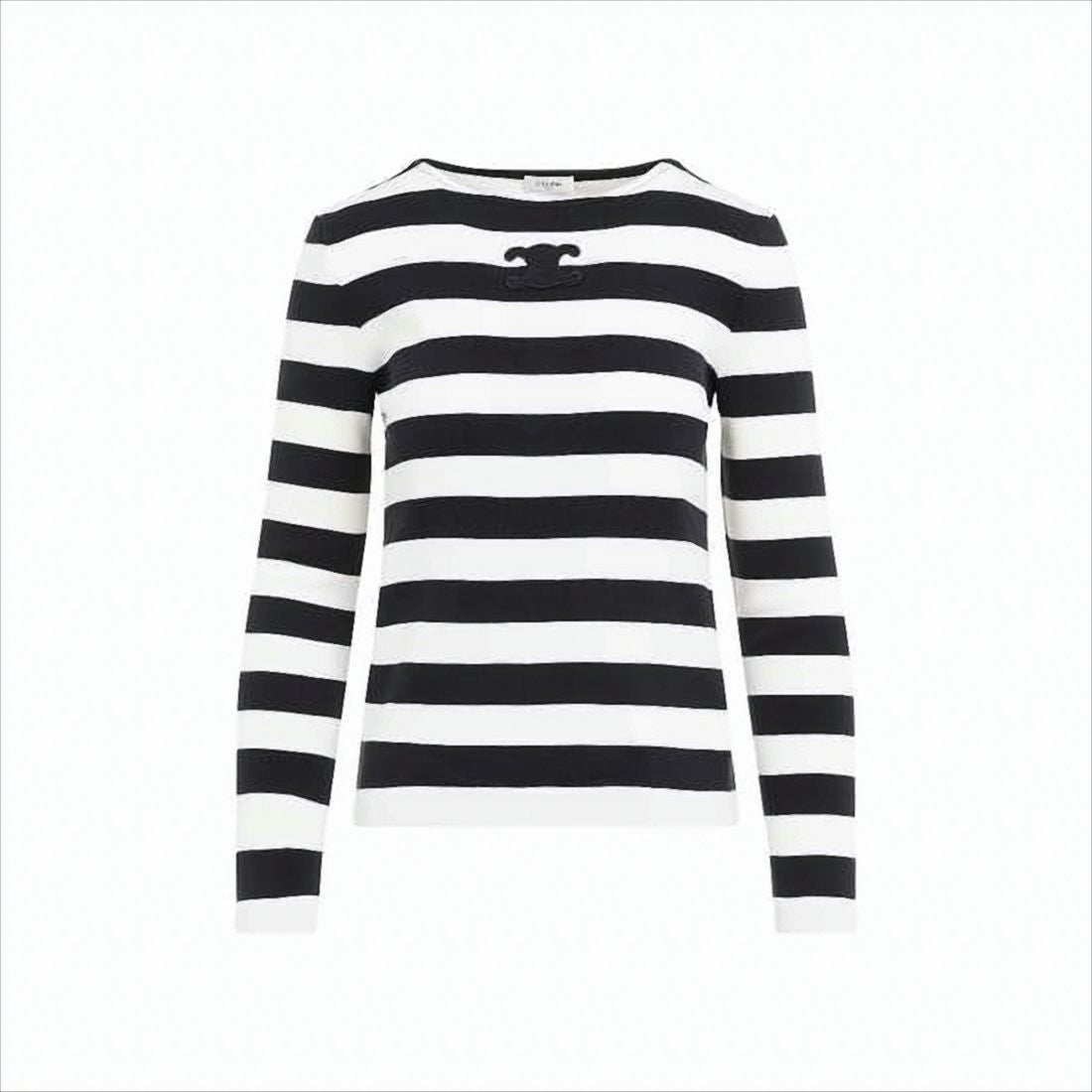 Celine Striped Long-Sleeved Celine Top With Embroidered Emblem