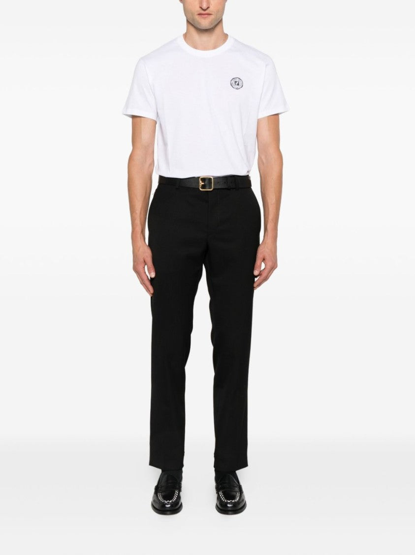 Fendi Short-Sleeve T-Shirt With Round Embroidered Logo