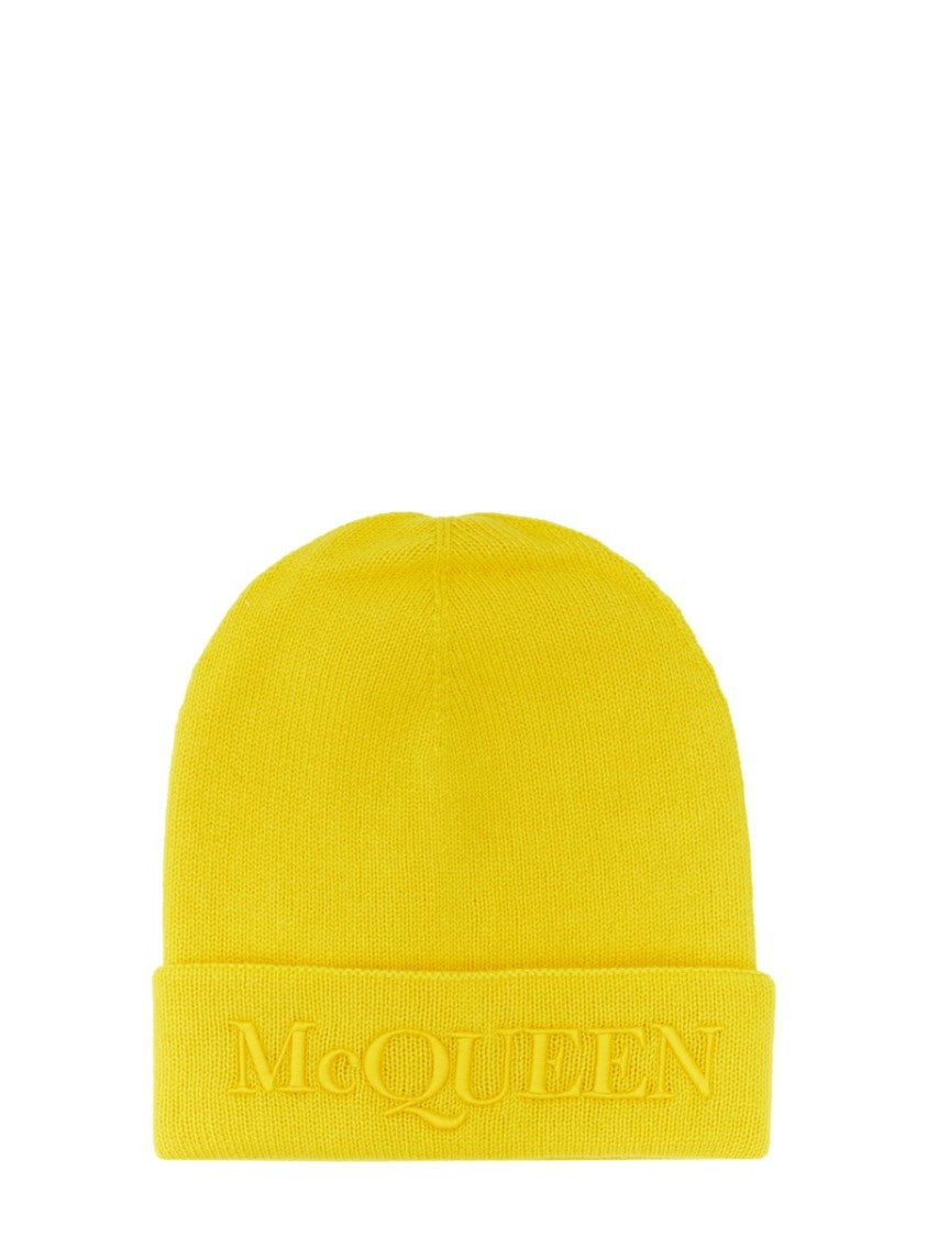 Alexander Mcqueen High-Lapel Cashmere Hat With Embroidered Logo