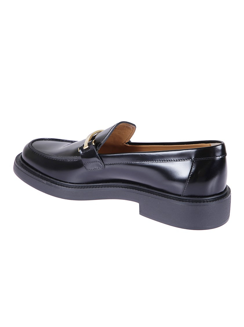 Tod's Black Leather Loafer With Gold-Tone Buckle