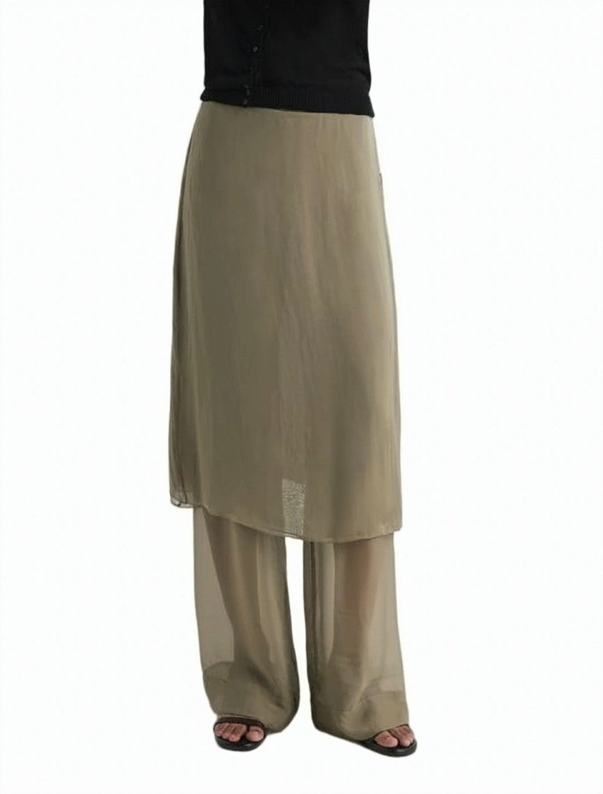 Paloma Wool Silk Layered Wide-Leg Pants With Sheer Outer Panel