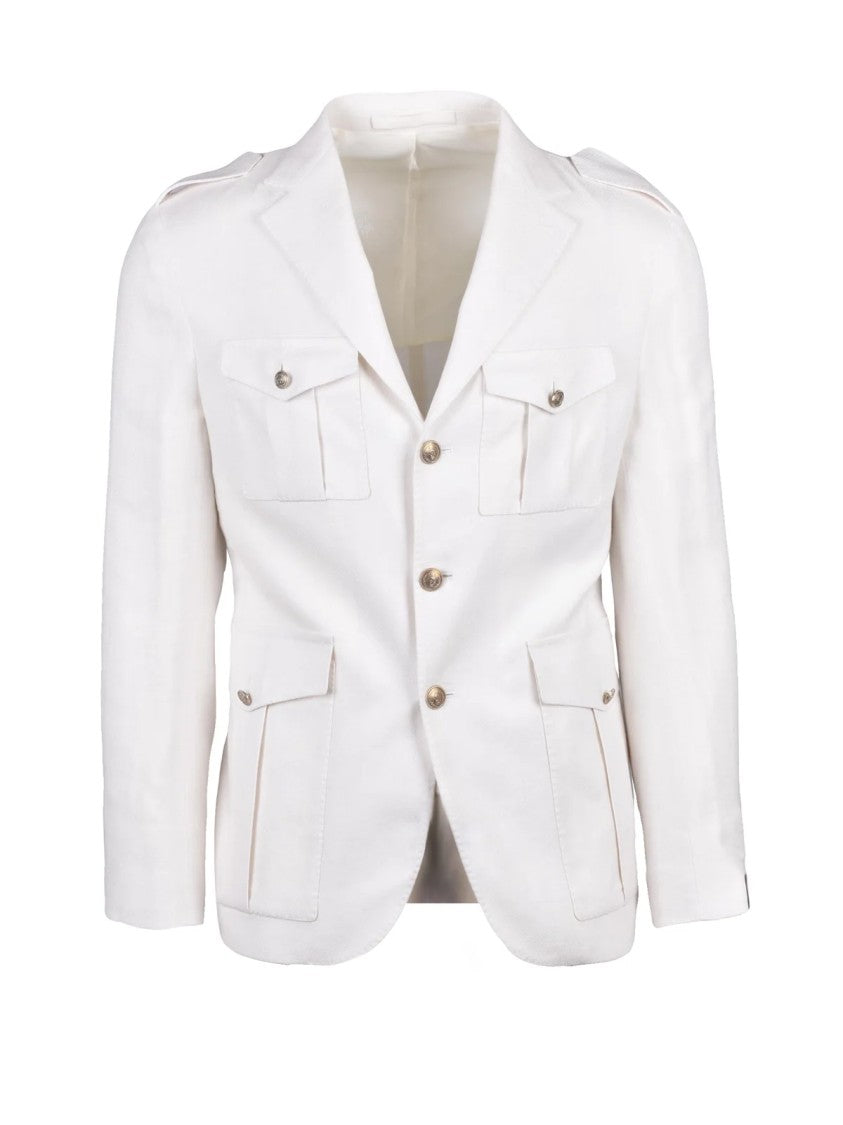 Eleventy White Linen Alpaca Silk Military Jacket