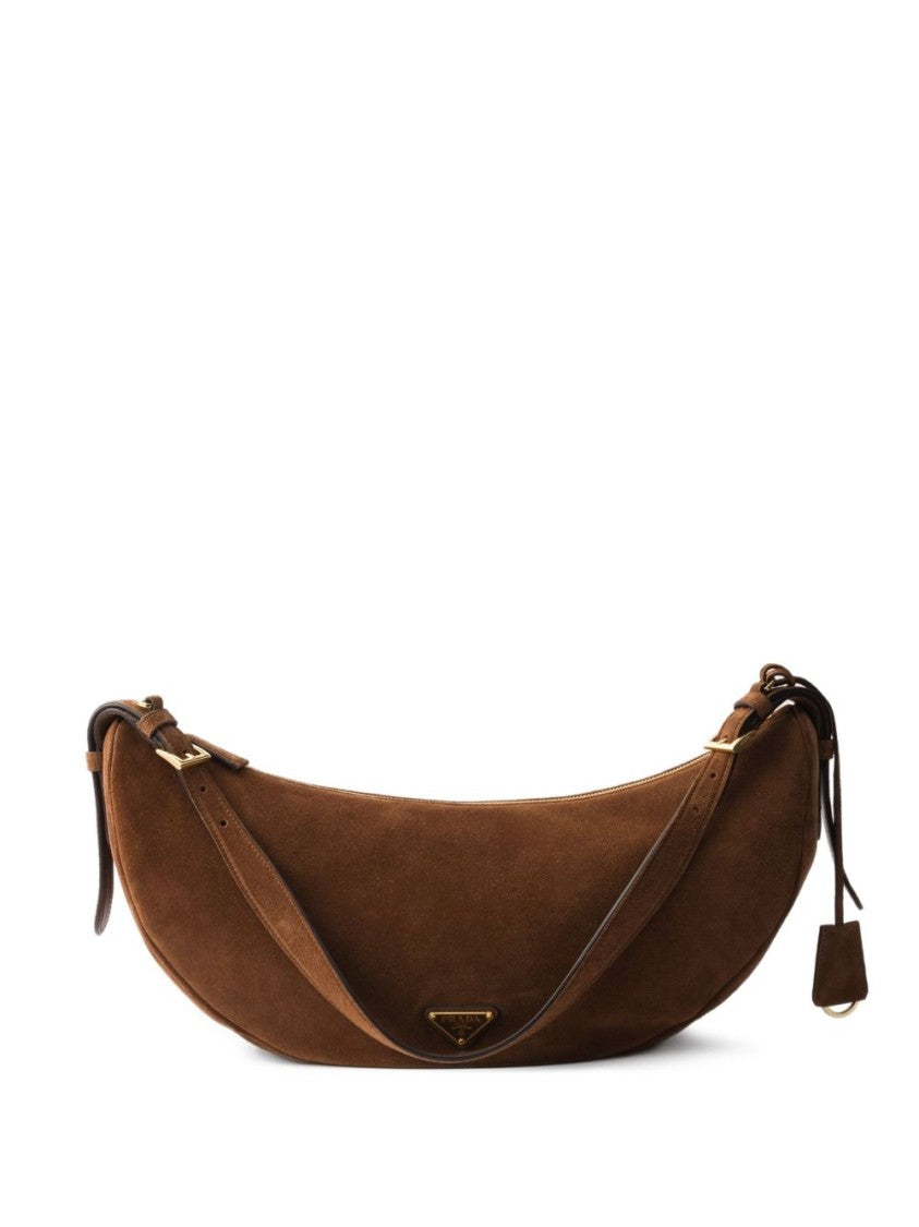 Prada Demi-Lune Large Suede Shoulder Bag