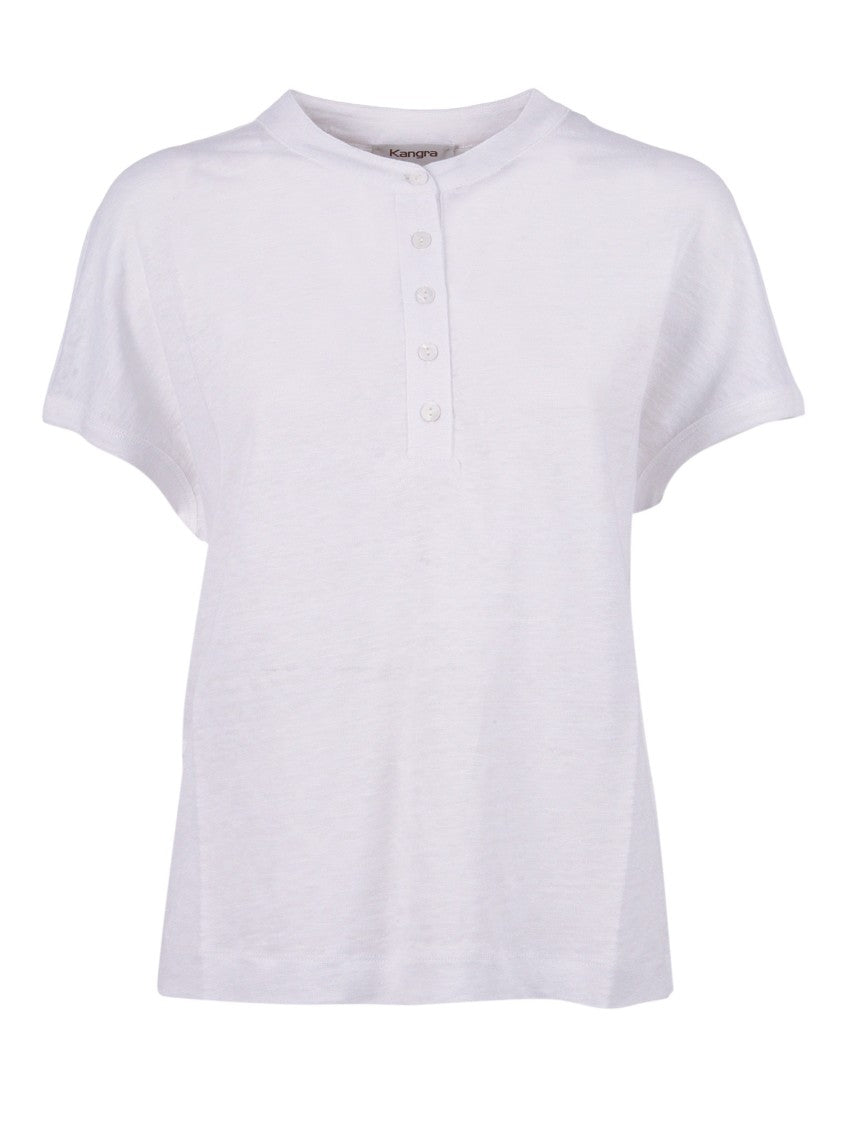 Kangra Cashmere Linen Jersey Button Serafino Top