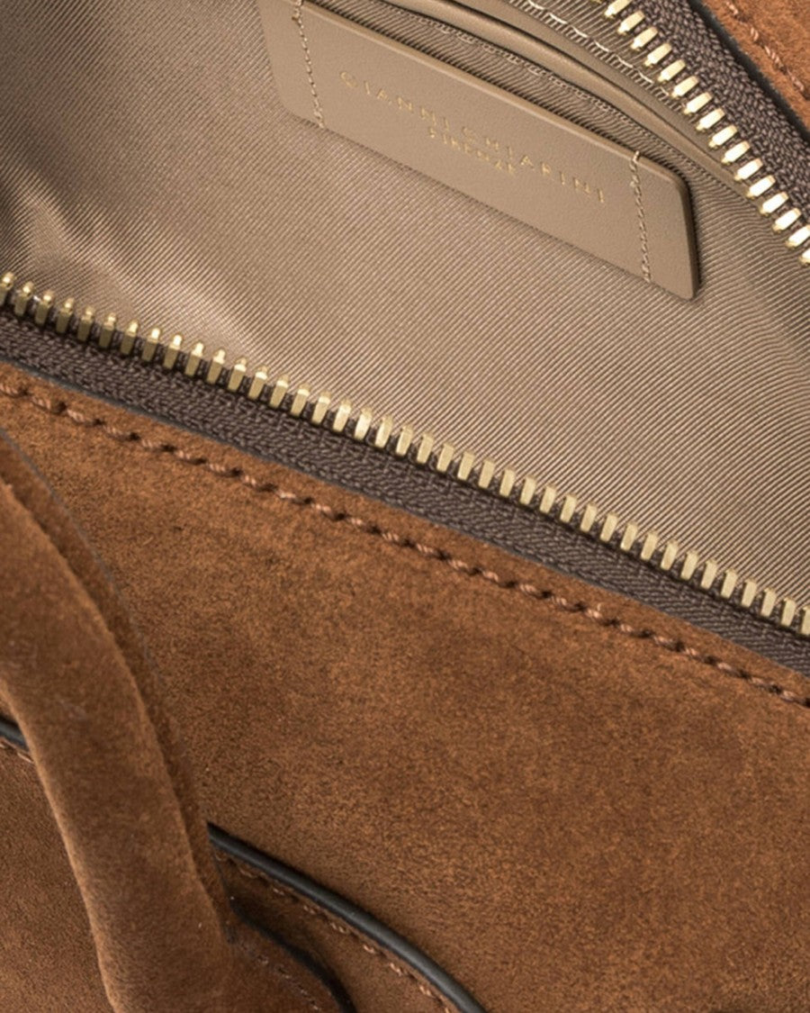 Gianni Chiarini Barrel-Shape Suede Handbag With Double Handles And Removable Strap