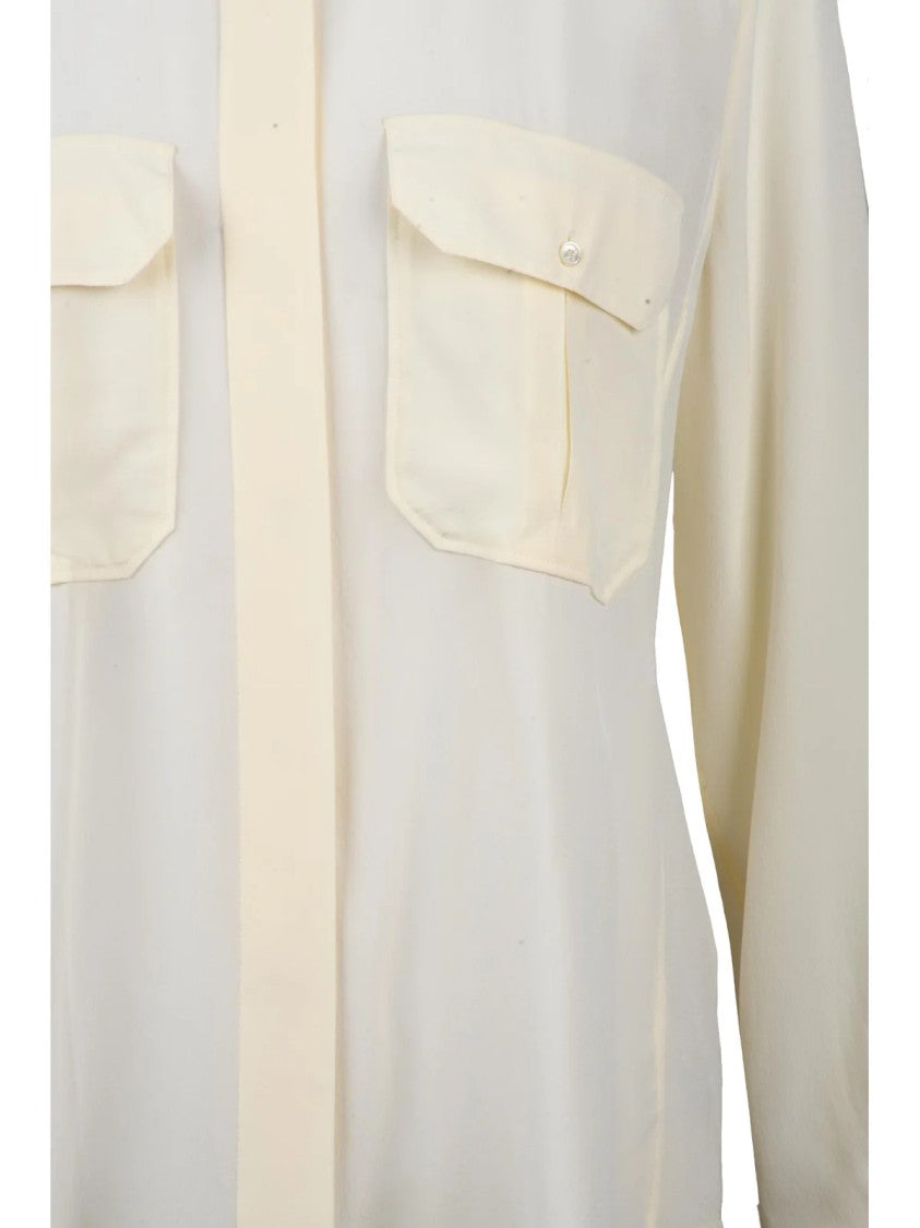 Chloé Korean Collar Chiffon Shirt Crafted From 100% Silk