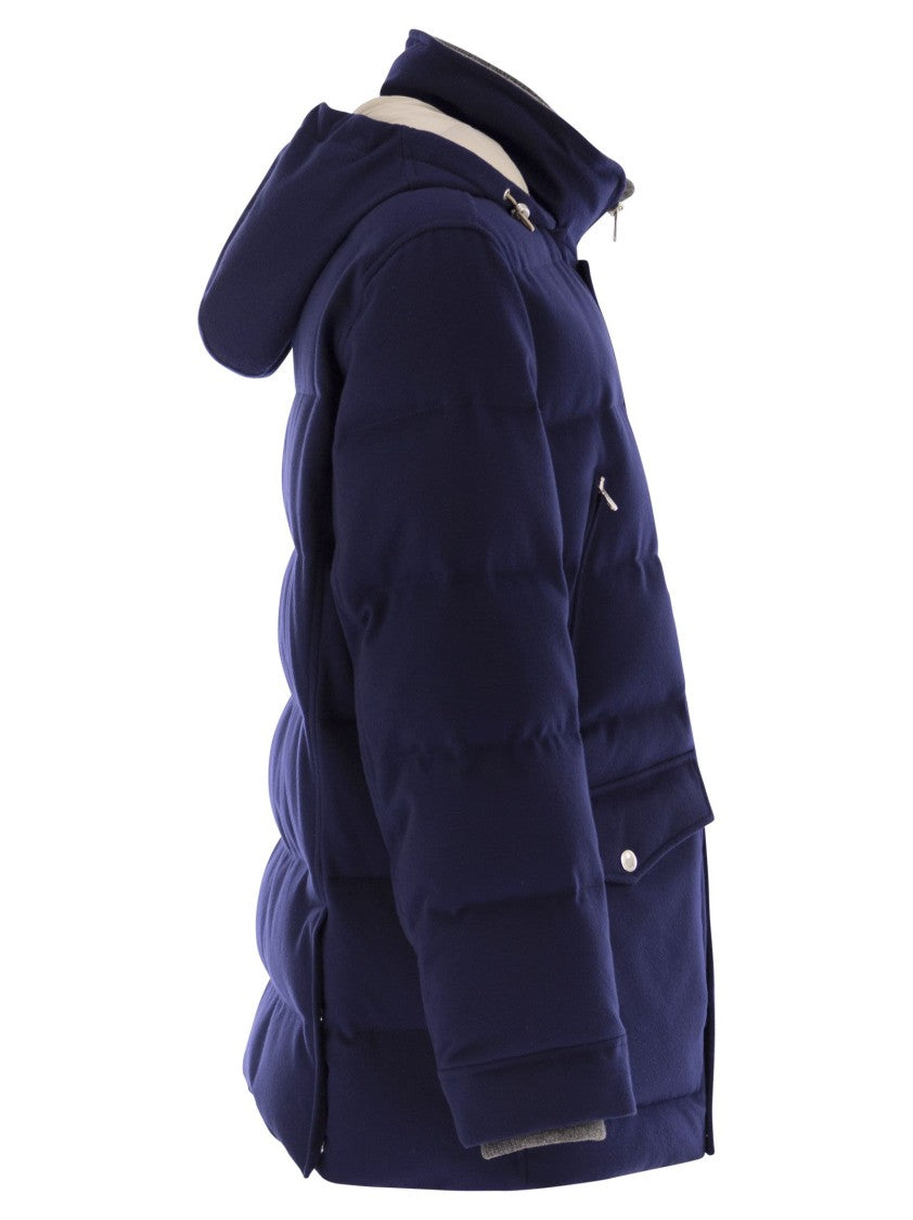 Brunello Cucinelli Wool Down Jacket With Detachable Hood