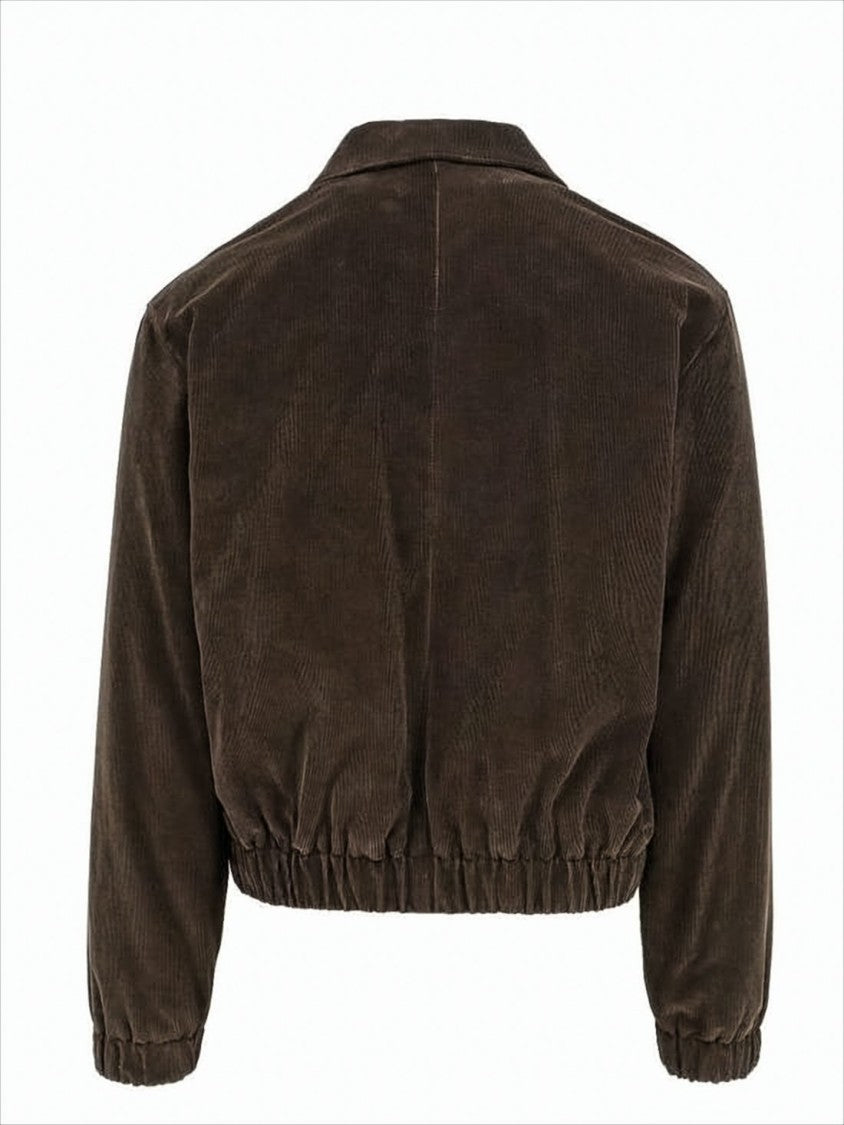 Ami Cropped Corduroy Bomber Jacket With Classic Collar And Embroidered Logo
