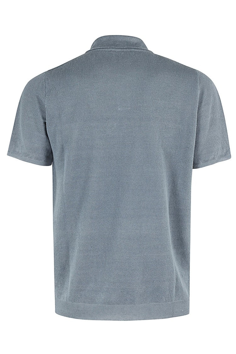 Roberto Collina Pique Stitch Denim Polo Shirt With Classic Collar