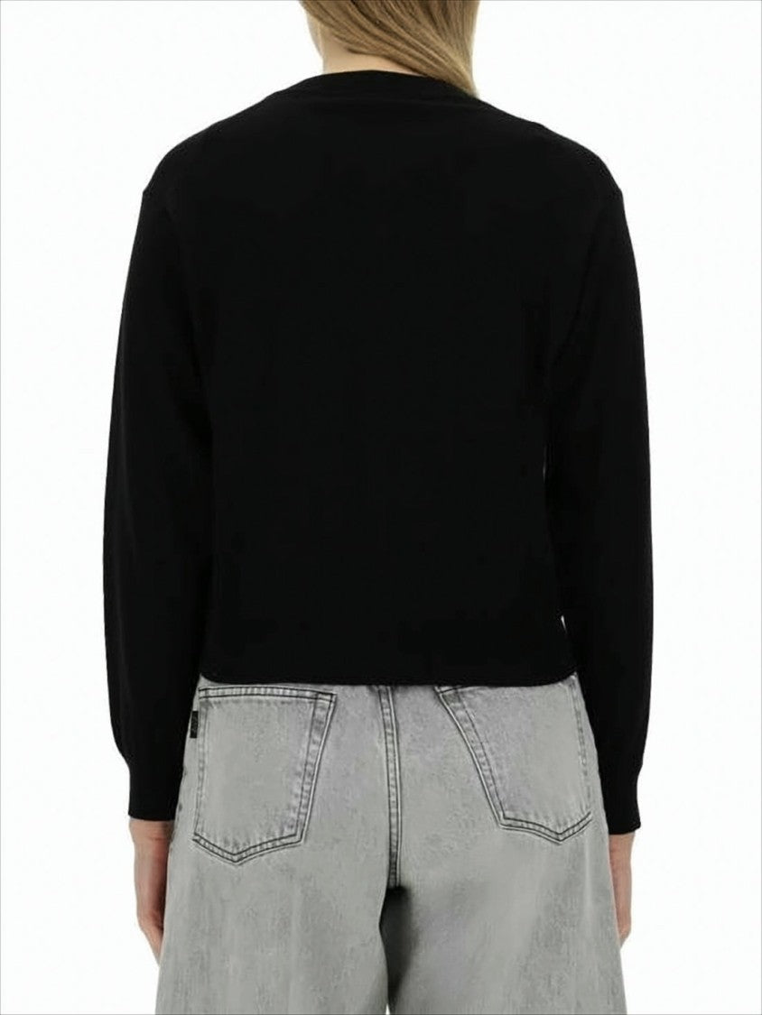 Kenzo Classic Black Wool Cardigan With Round Neckline And Button Front