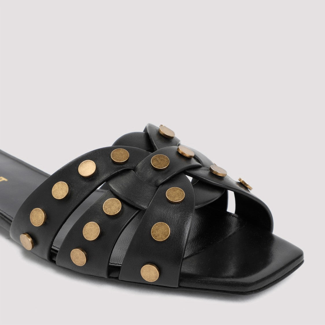 Saint Laurent Black Leather Tribute Studded Sandals