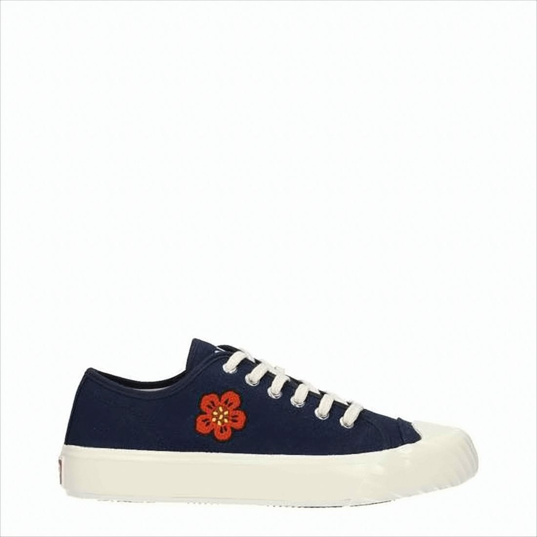 Kenzo Navy Cotton Low-Top Sneakers With Floral Embroidery