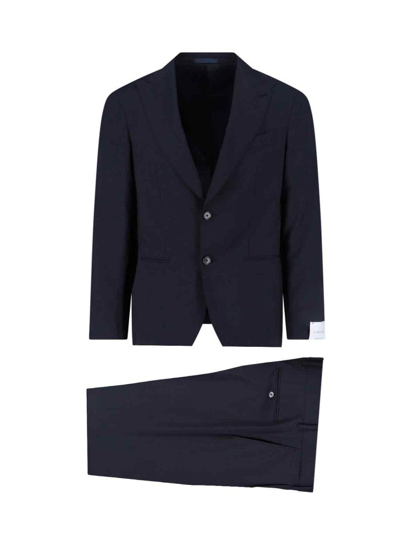 Caruso Single-Breasted Blue Wool Suit, Dark Shade