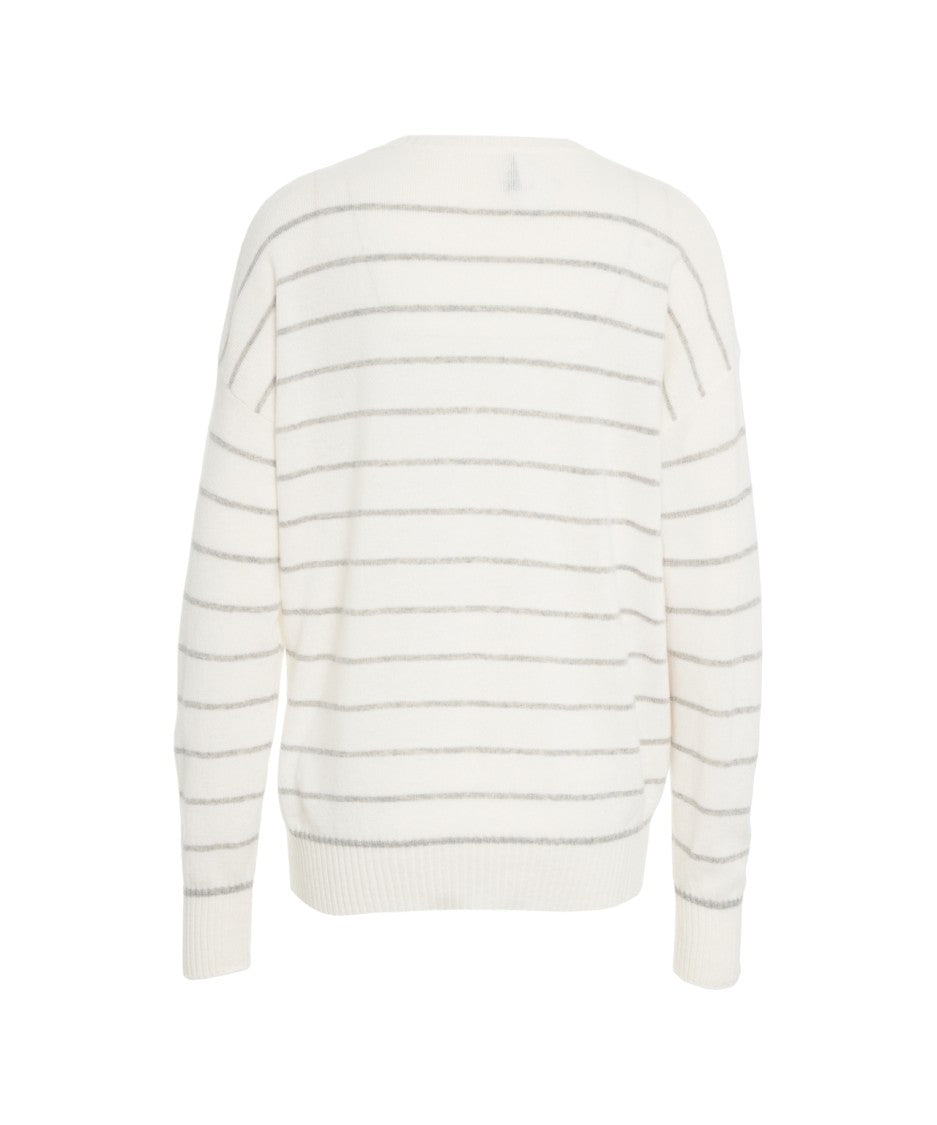 Mvm Striped Knit Sweater With Classic V-Neck
