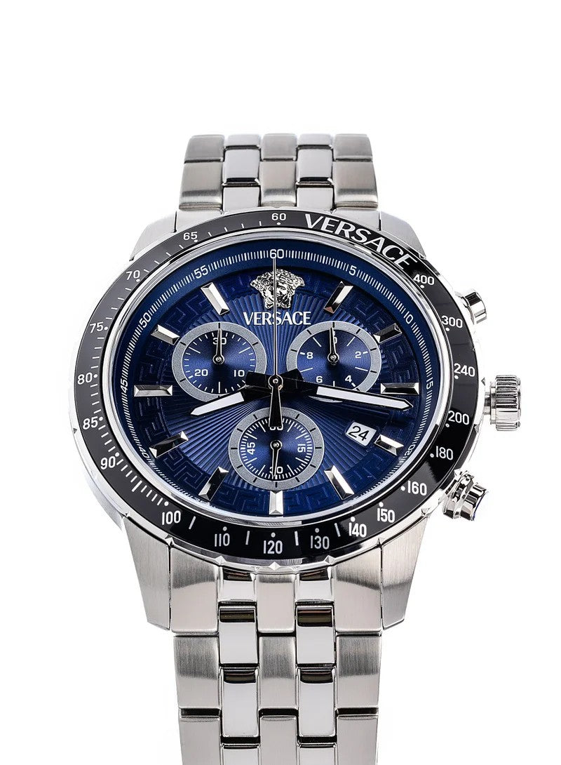 Versace Sport Chronograph In Stainless Steel With Blue Dial