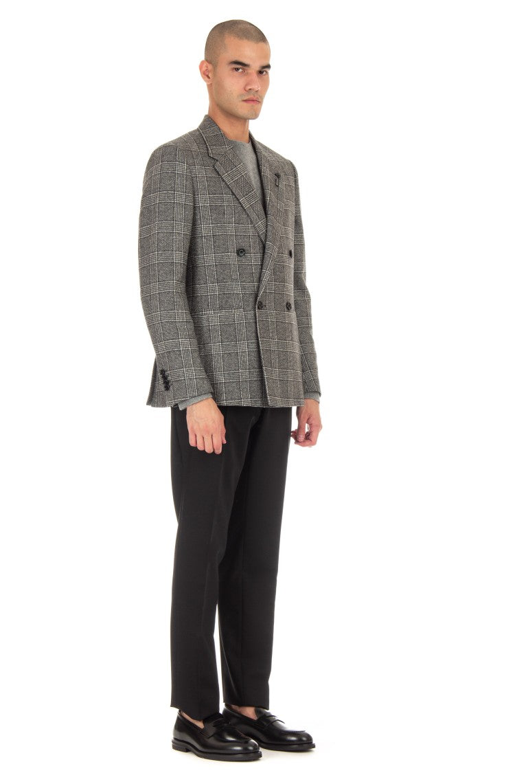 Lardini Double-Breasted Check Wool-Cashmere Jacket