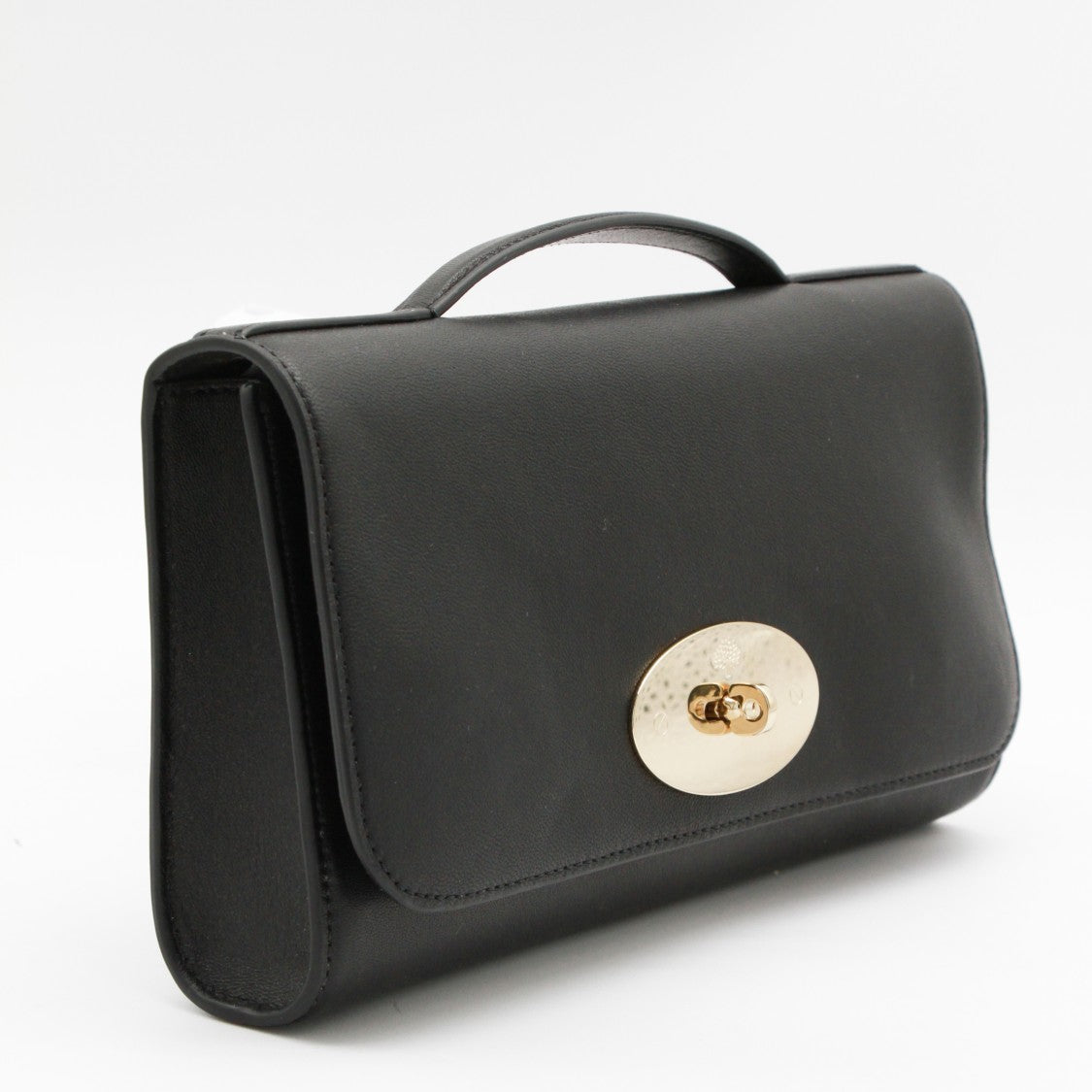 Mulberry Rectangular Black Bag With Oval Gold-Tone Turn-Lock Closure