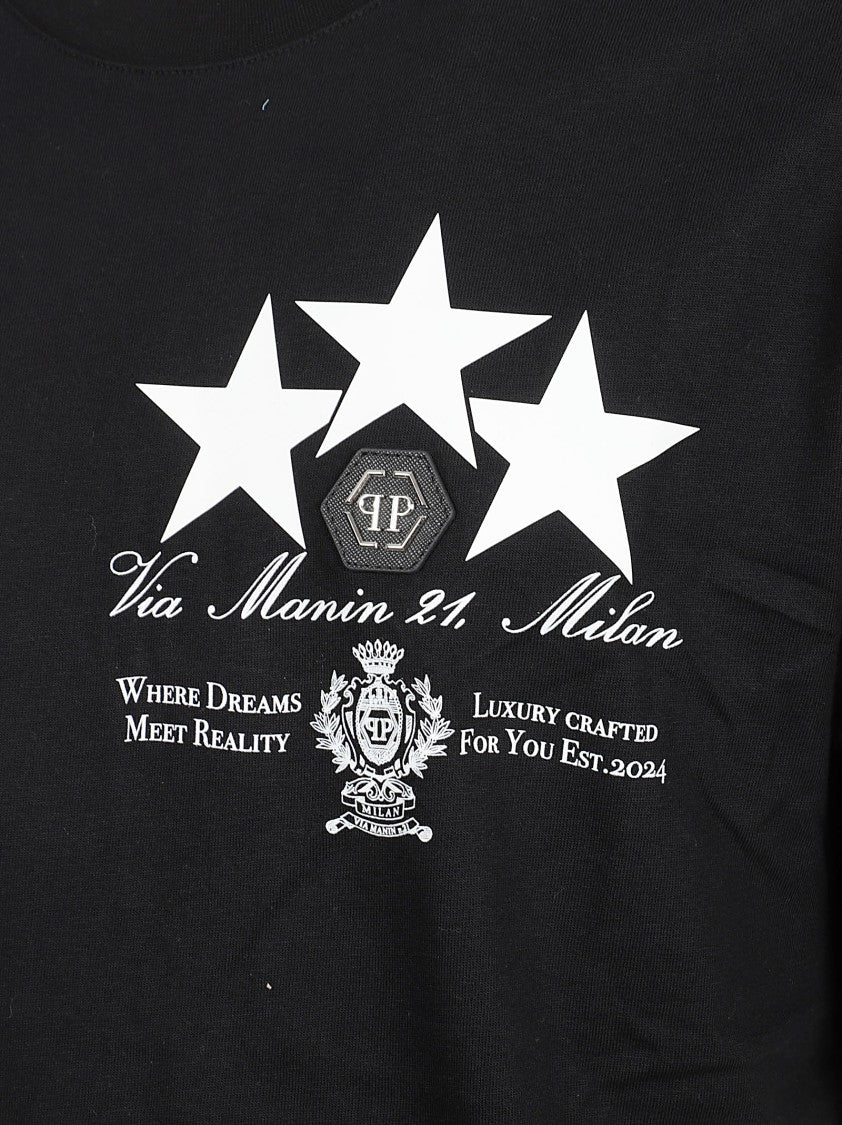 Philipp Plein Black Short-Sleeve T-Shirt With Star Print And Emblem
